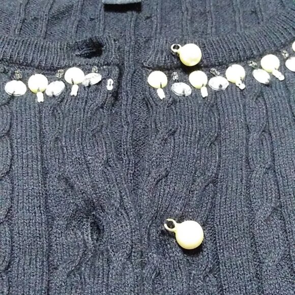 Tommy Hilfiger Women's XXL Navy Cable Embellished Scoop Neck Cardigan EUC - Picture 5 of 15